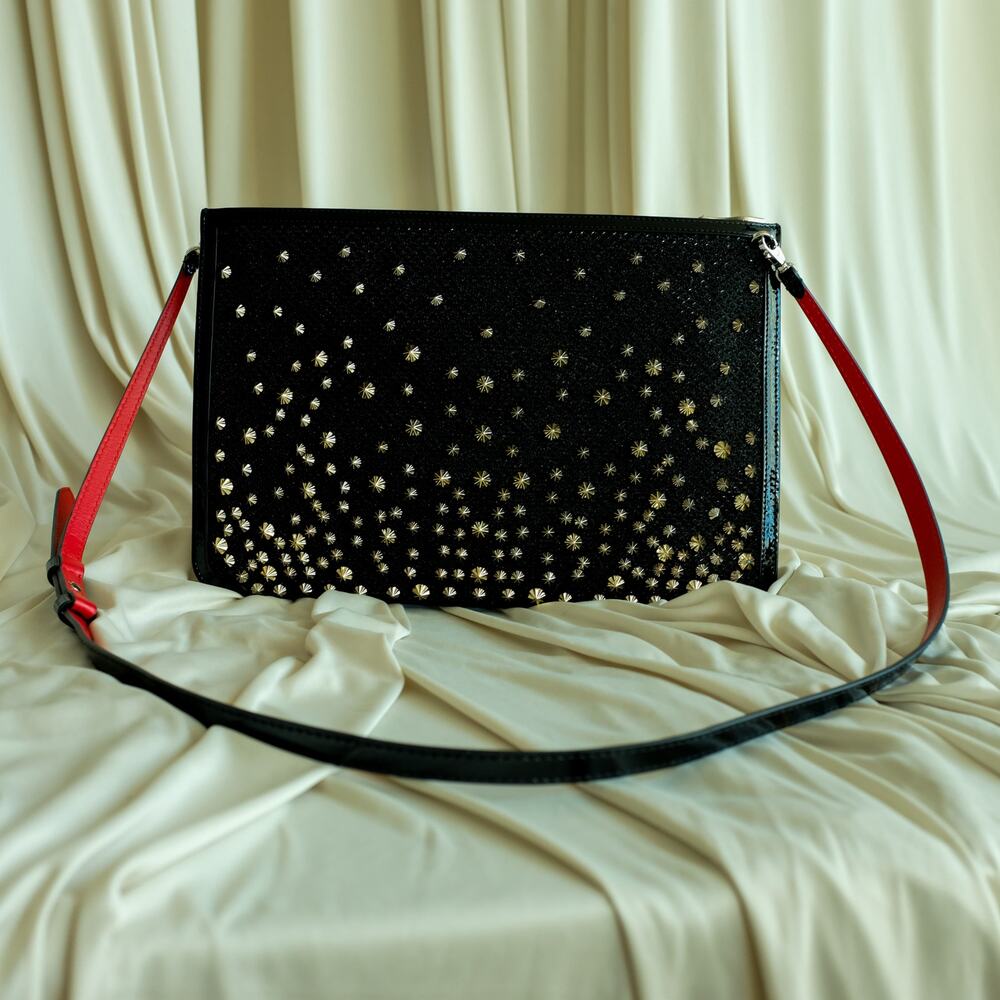 Christian Louboutin Spikes PVC Clutch - Black, Gold Studs, Crossbody